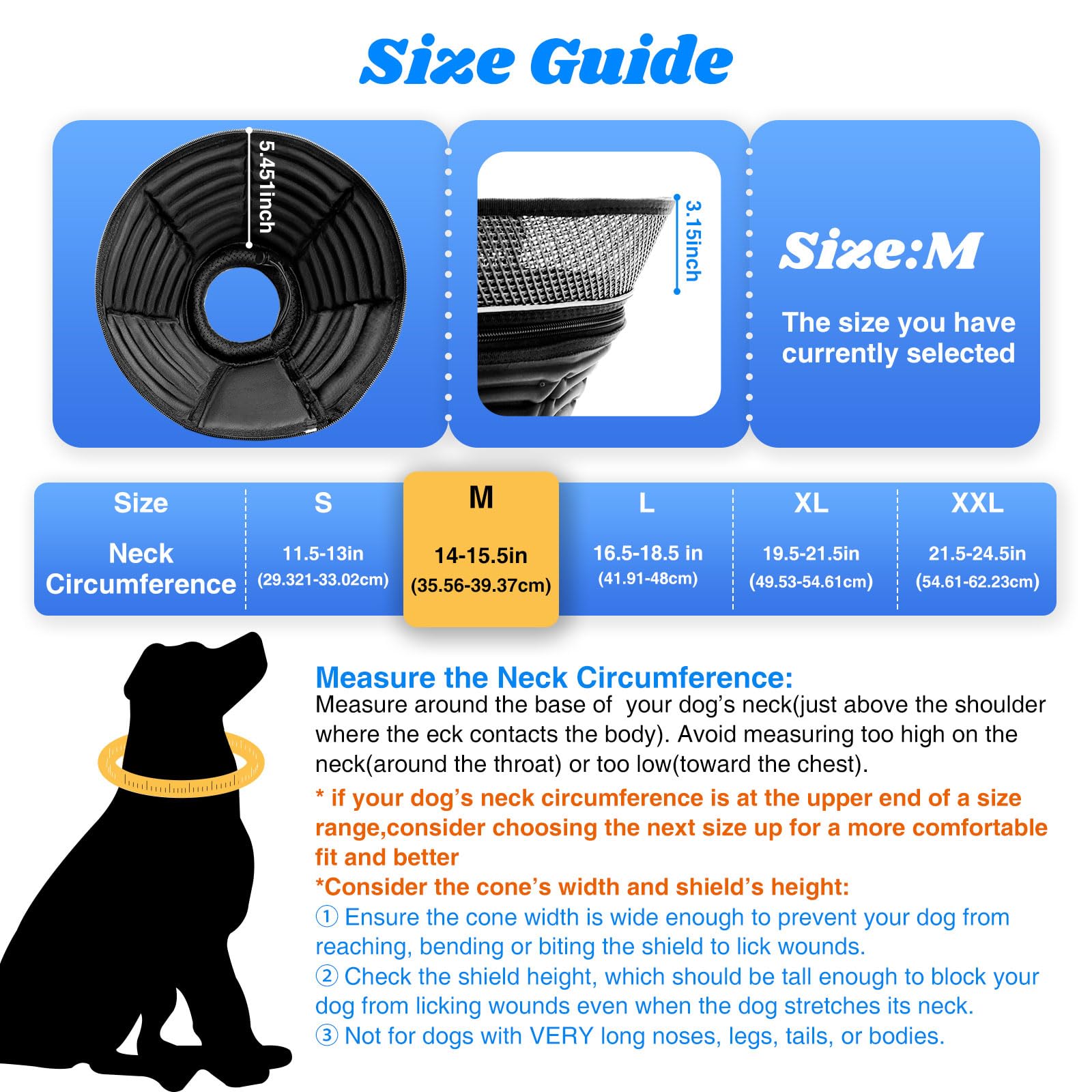 AnimaCure soft PVC donut cone offers comfortable wear for medium dogs.
