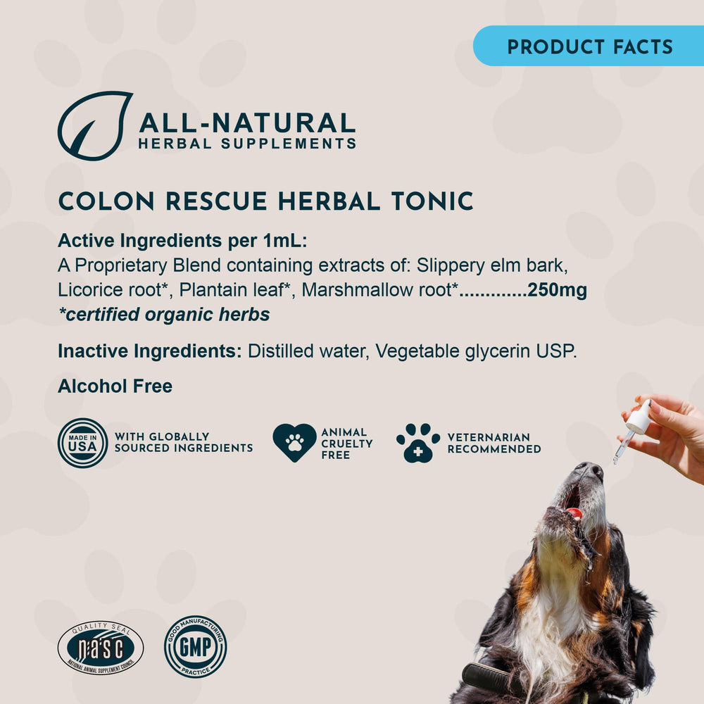 Natural glycerin-based Colon Rescue packaging and box highlighting ingredients