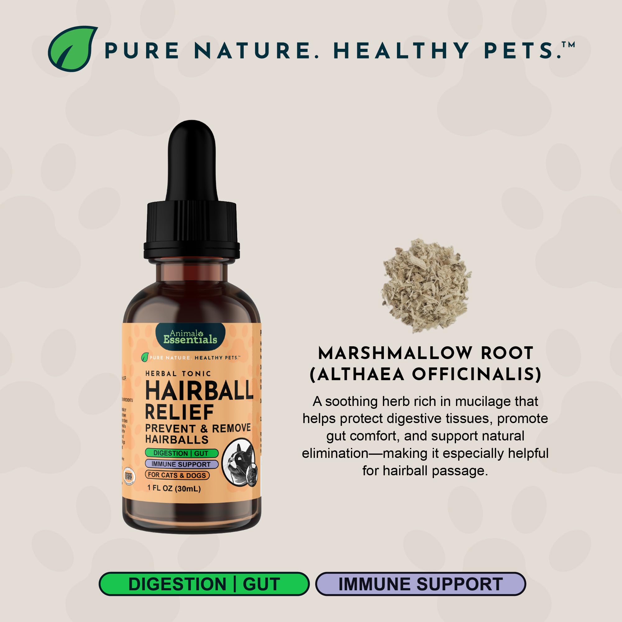 Animal Essentials Hairball Relief in use with dogs and cats during routine care