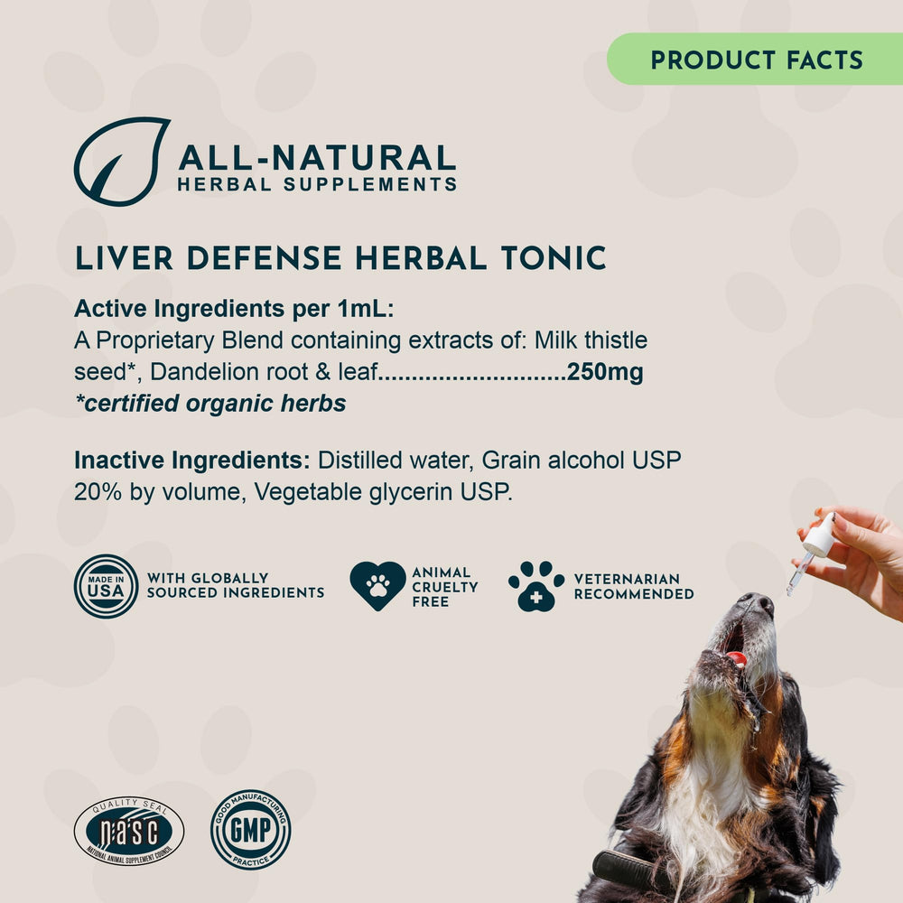 Brand logo and label of Animal Essentials Liver Defense