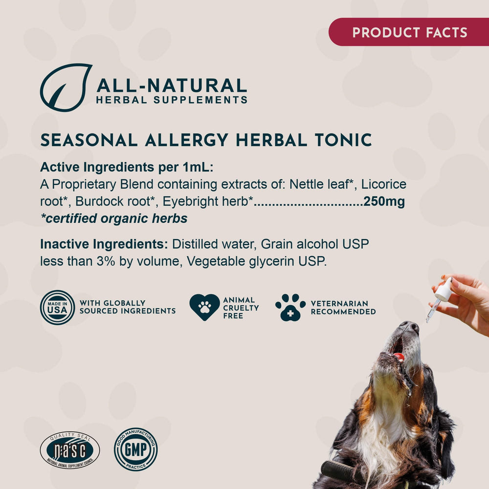 Organic-formula label on Animal Essentials Seasonal Allergy Drops