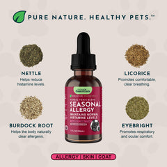 Pouring Animal Essentials Seasonal Allergy Drops highlights a sweet-tasting daily formula