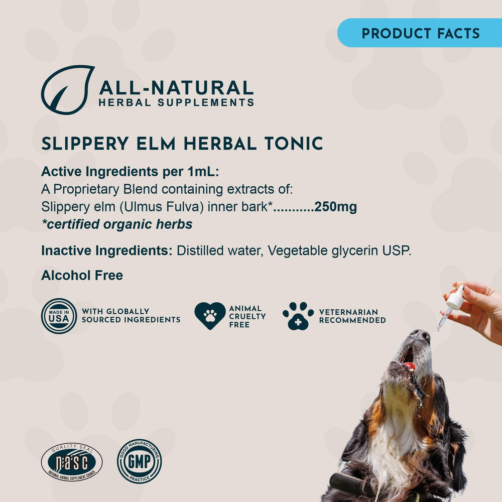 Pet owner adds slippery elm drops to water for throat comfort
