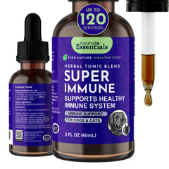 Animal Essentials Super Immune bottle pour showing easy pet wellness integration