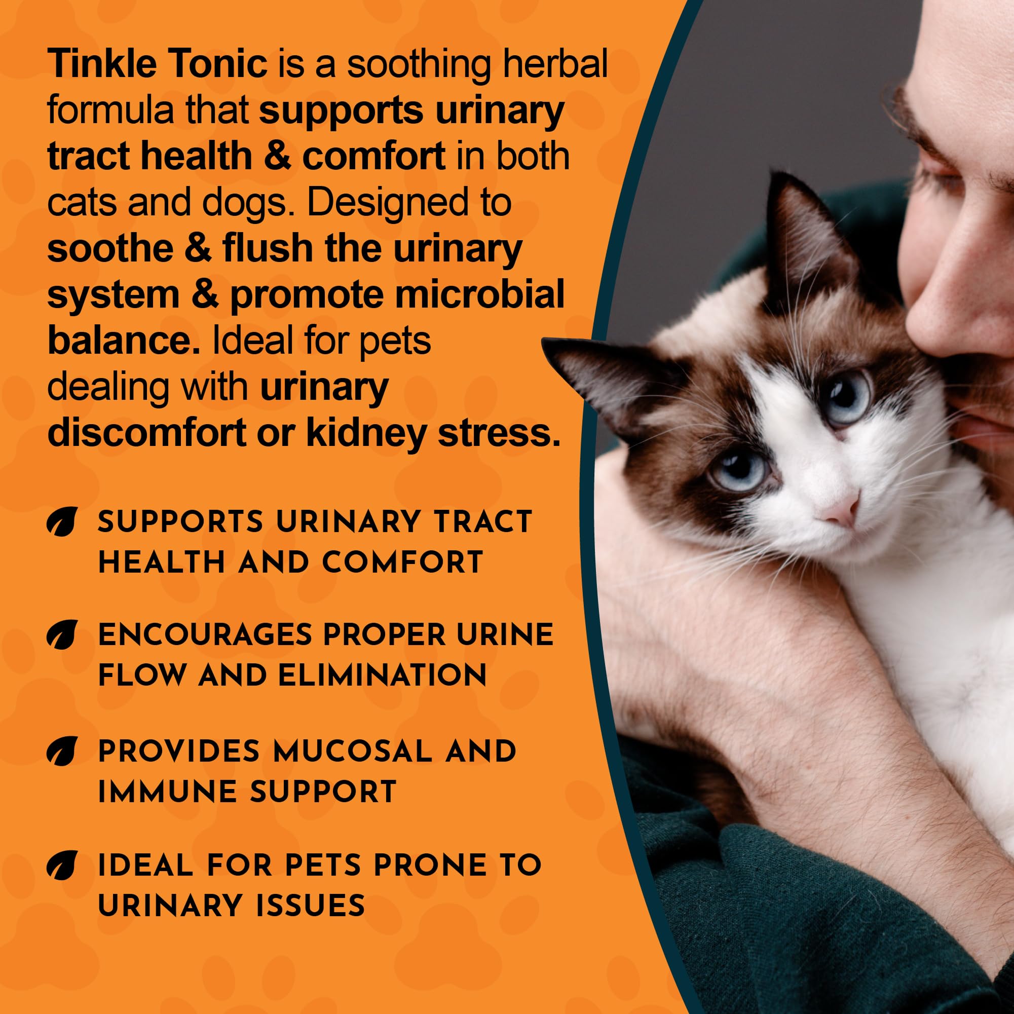 Bottle shown with pet to illustrate natural urinary support option