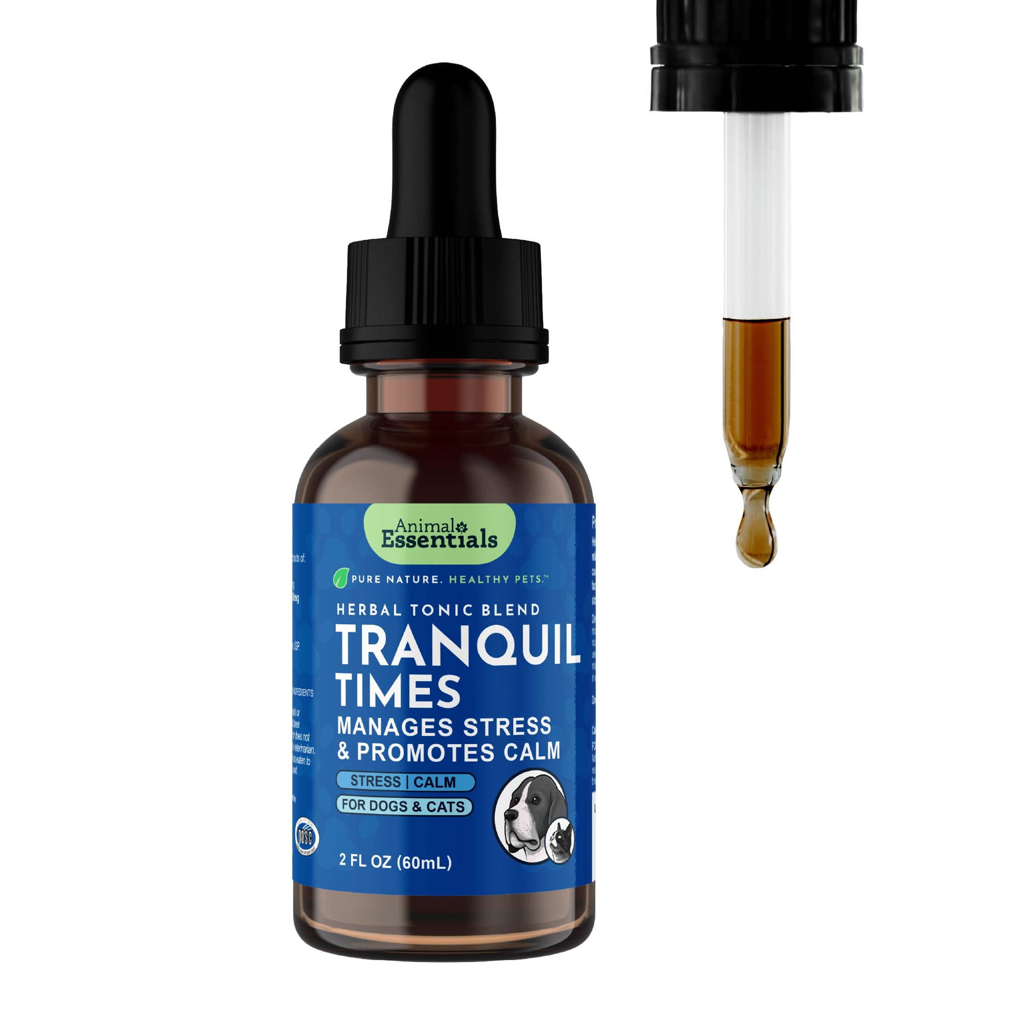 Animal Essentials Tranquility Blend bottle with dropper for pet calming use