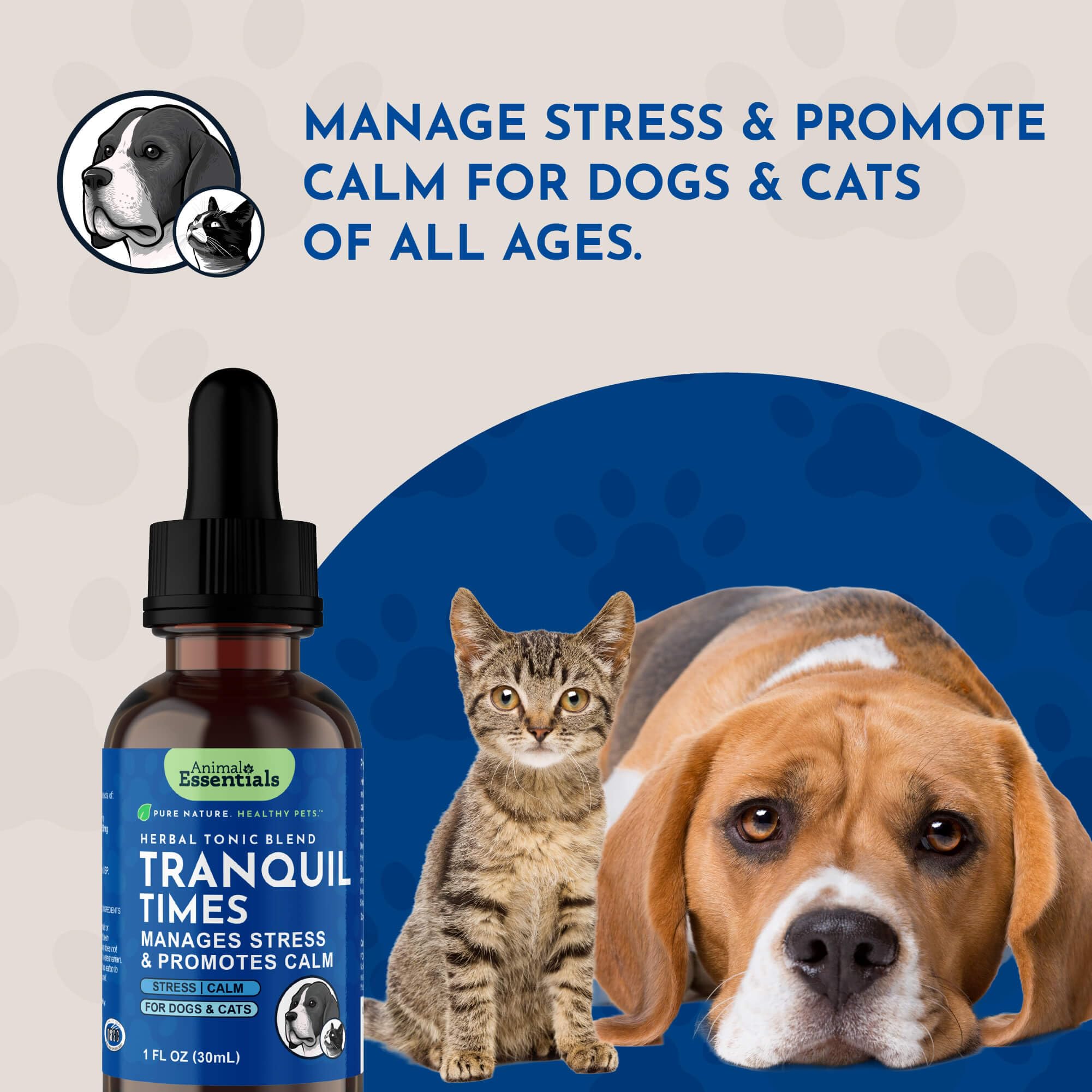 Close-up of the Animal Essentials Tranquility Blend label highlighting organic herbs