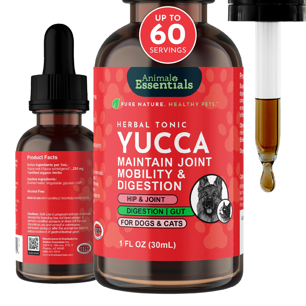 Animal Essentials Yucca Root Drops bottle for easy dosing and premium quality.