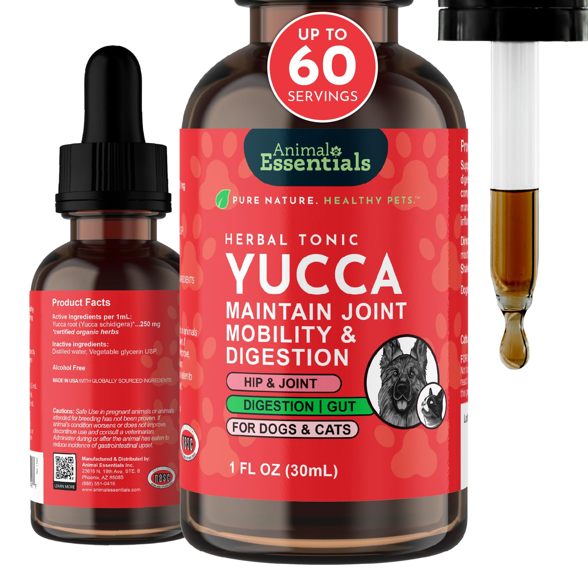 Animal Essentials Yucca Root Drops bottle for easy dosing and premium quality.