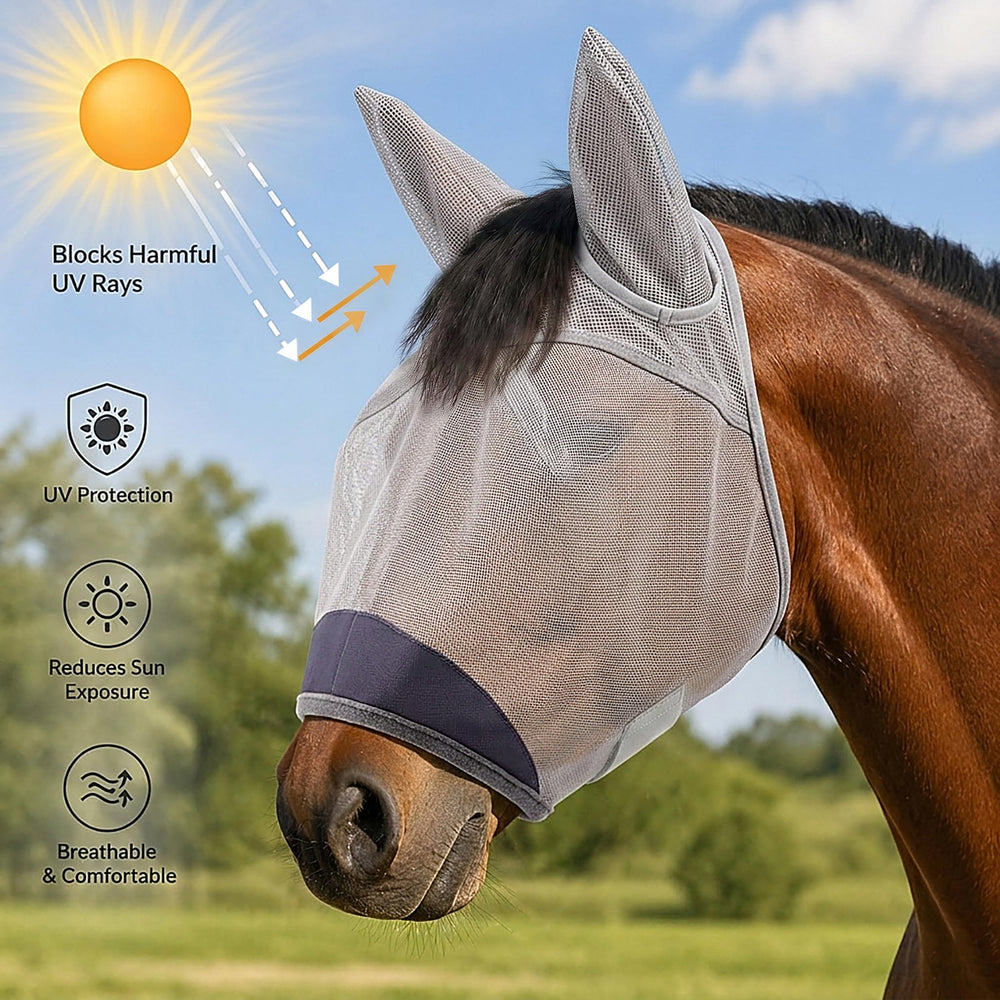 Animal-Gifts Horse Fly Mask ears-cover protects ears from insects during rides.
