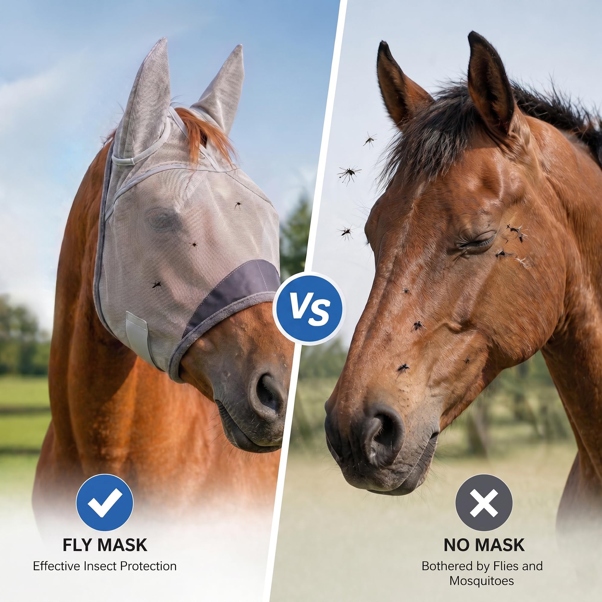 Animal-Gifts horse fly mask provides full coverage against insects.