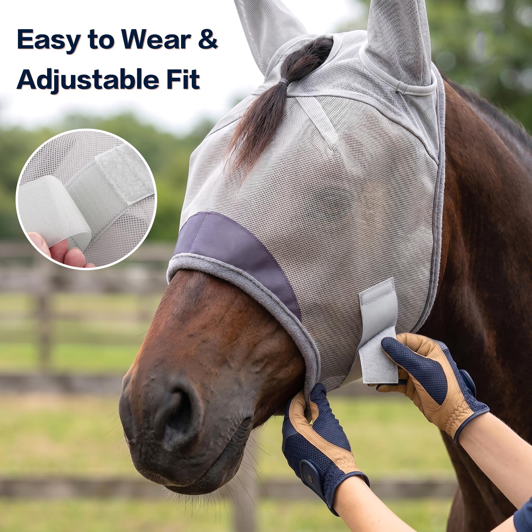 Animal-Gifts large-coverage fly mask blocks flies and gnats.