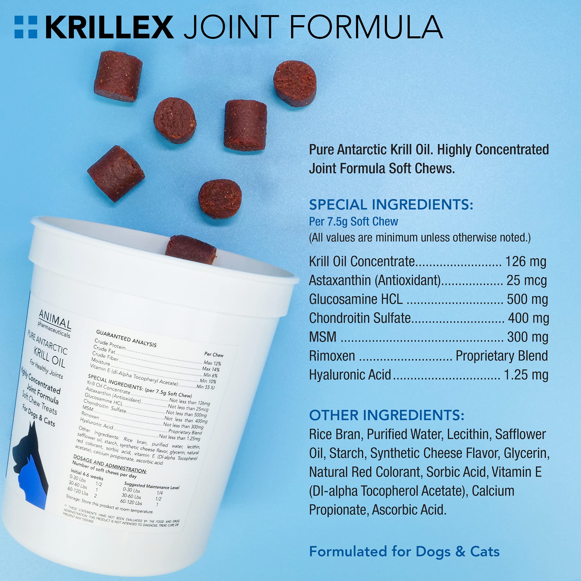 Krilllex chews close-up highlighting cheese flavor and texture for dogs and cats.
