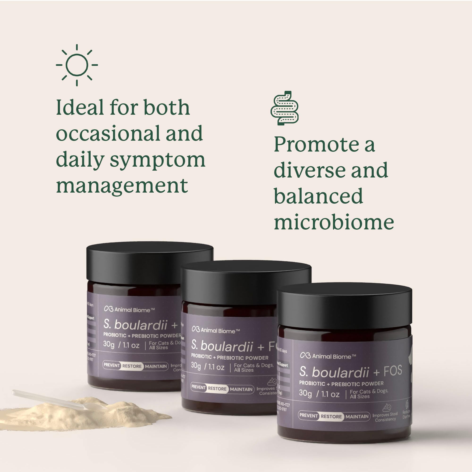 AnimalBiome FOS prebiotic fiber blend nourishes microbiome balance.