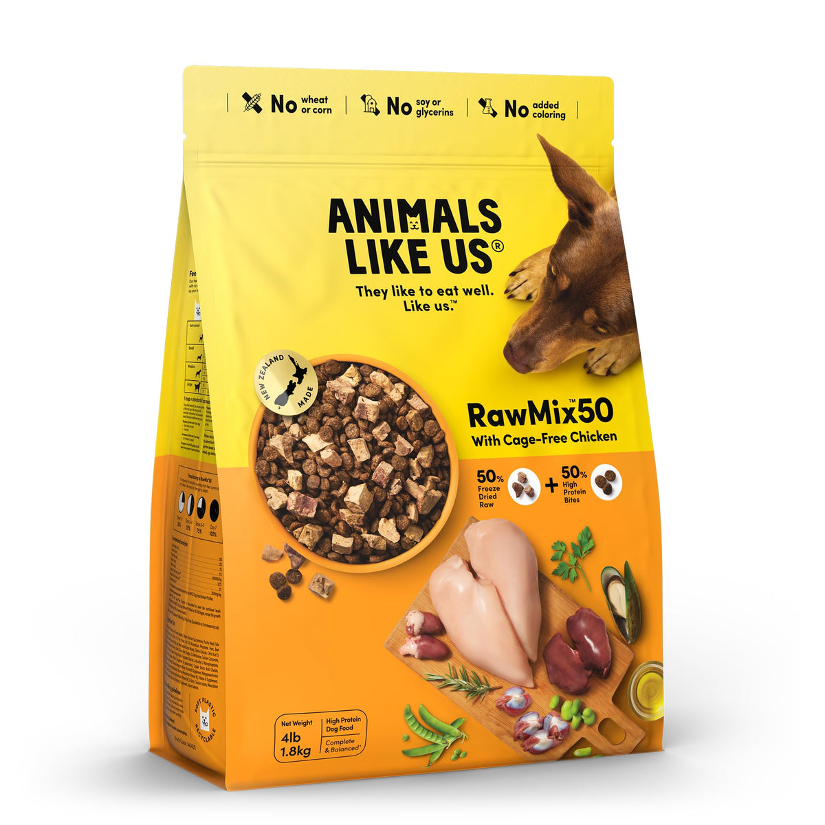 Animals Like Us RawMix50 bowl close-up highlighting varied freeze-dried pieces for flavor