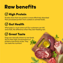 Animals Like Us RawMix50 heart chunks showcase lean protein within a balanced bowl