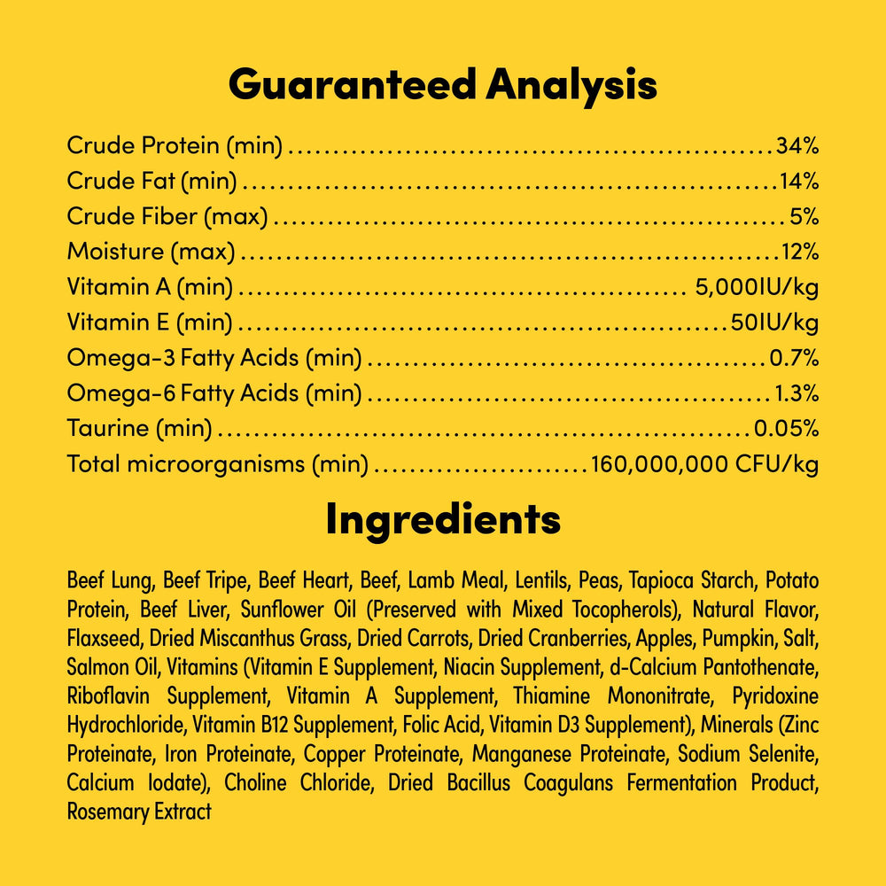 Animals Like Us RawMix50 kibble coated with probiotics enhances palatability and digestion support.