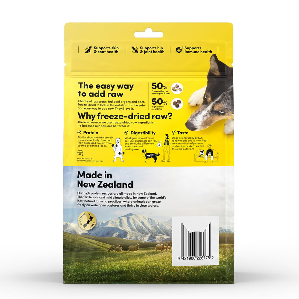 Animals Like Us RawMix50 packaging highlights non-GMO and grass-fed sourcing