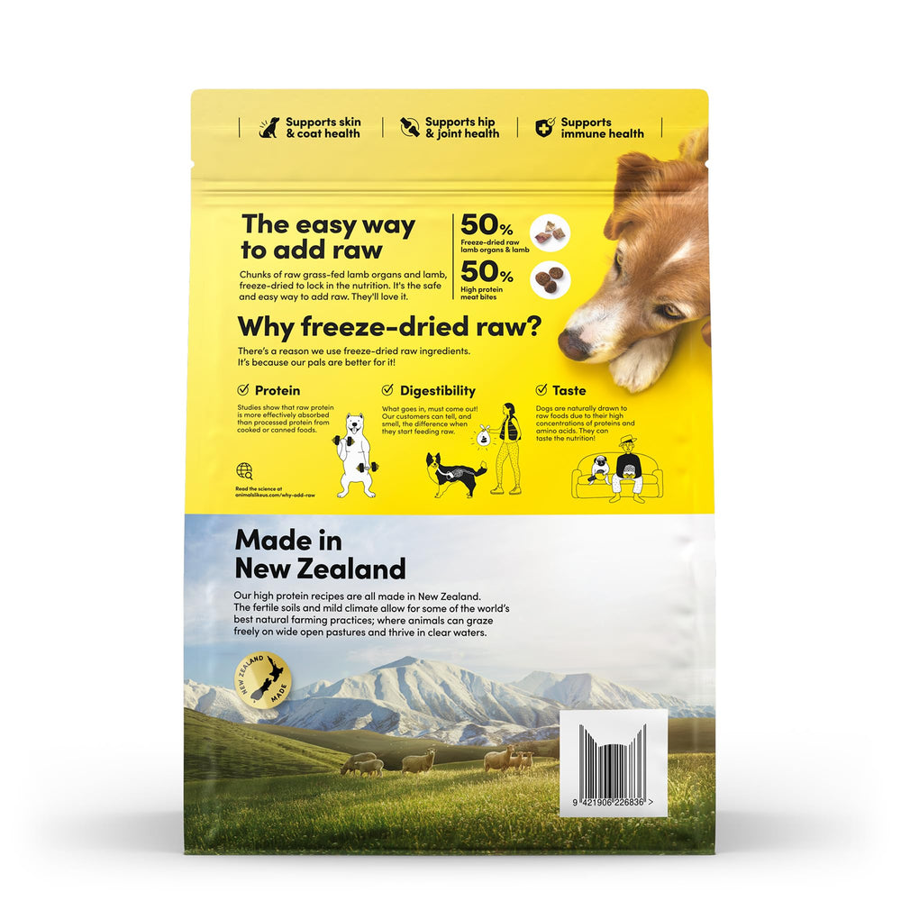 Animals Like Us RawMix50 New Zealand meat sourcing shown in graphic.