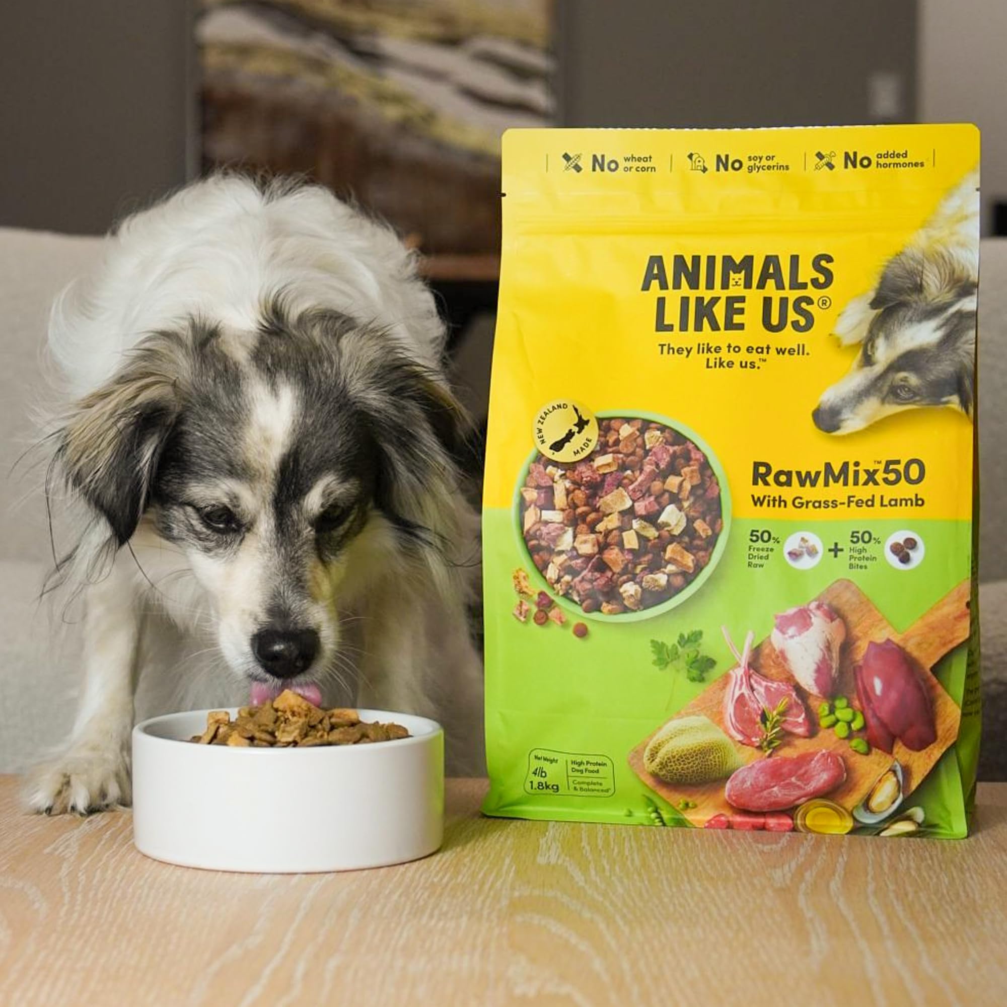 Animals Like Us RawMix50 sustainable farms image conveys responsible sourcing.