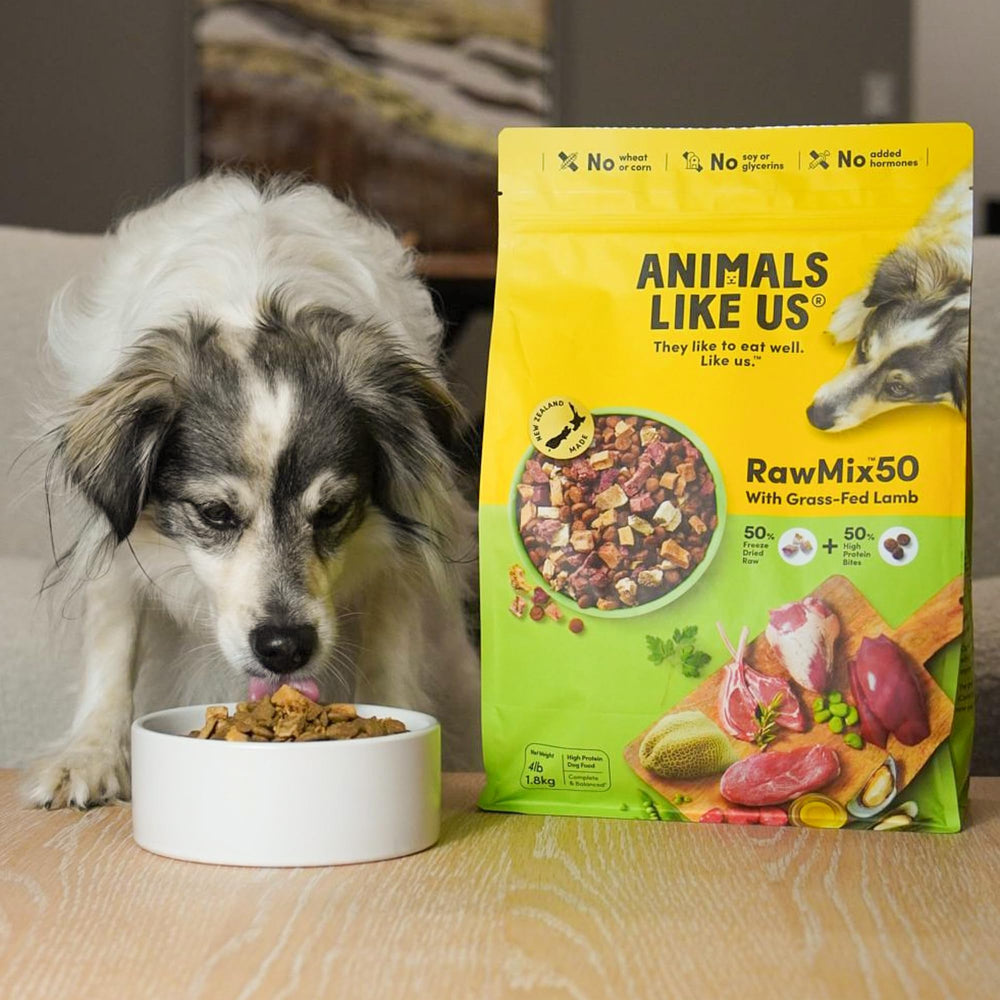 Animals Like Us RawMix50 sustainable farms image conveys responsible sourcing.