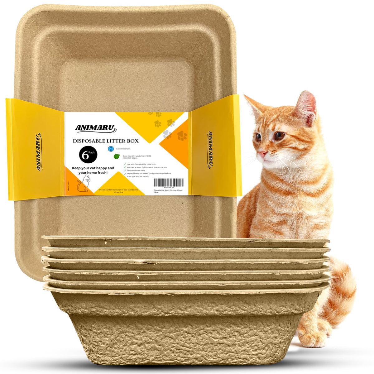 Animaru disposable litter boxes brown large pack, front view, ready for quick litter changes.