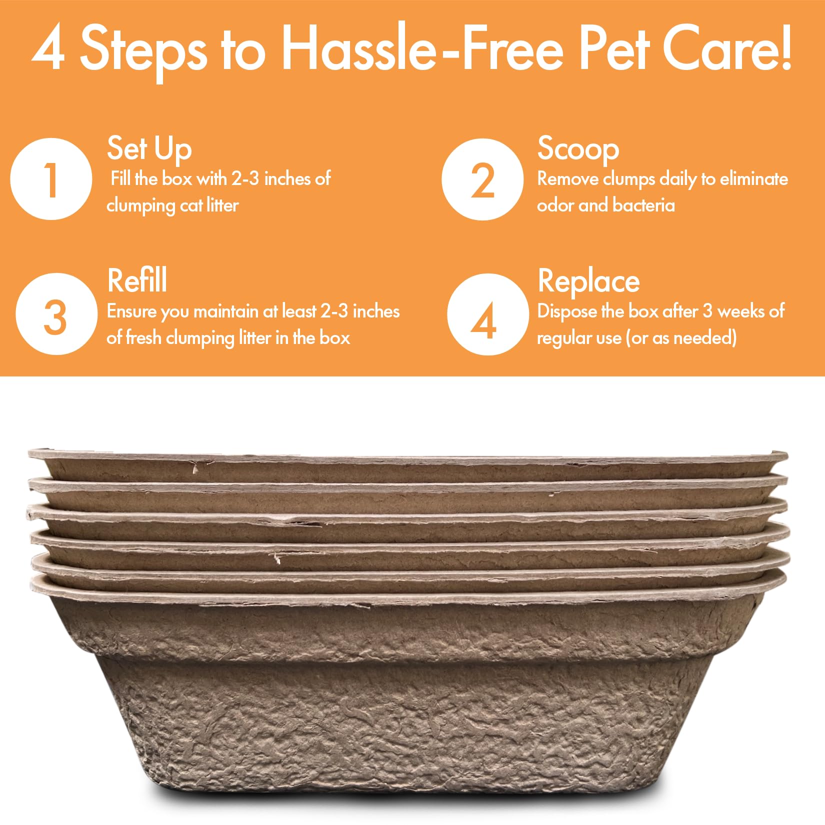 Animaru disposable litter boxes brown large pack, side view showing size and fit.
