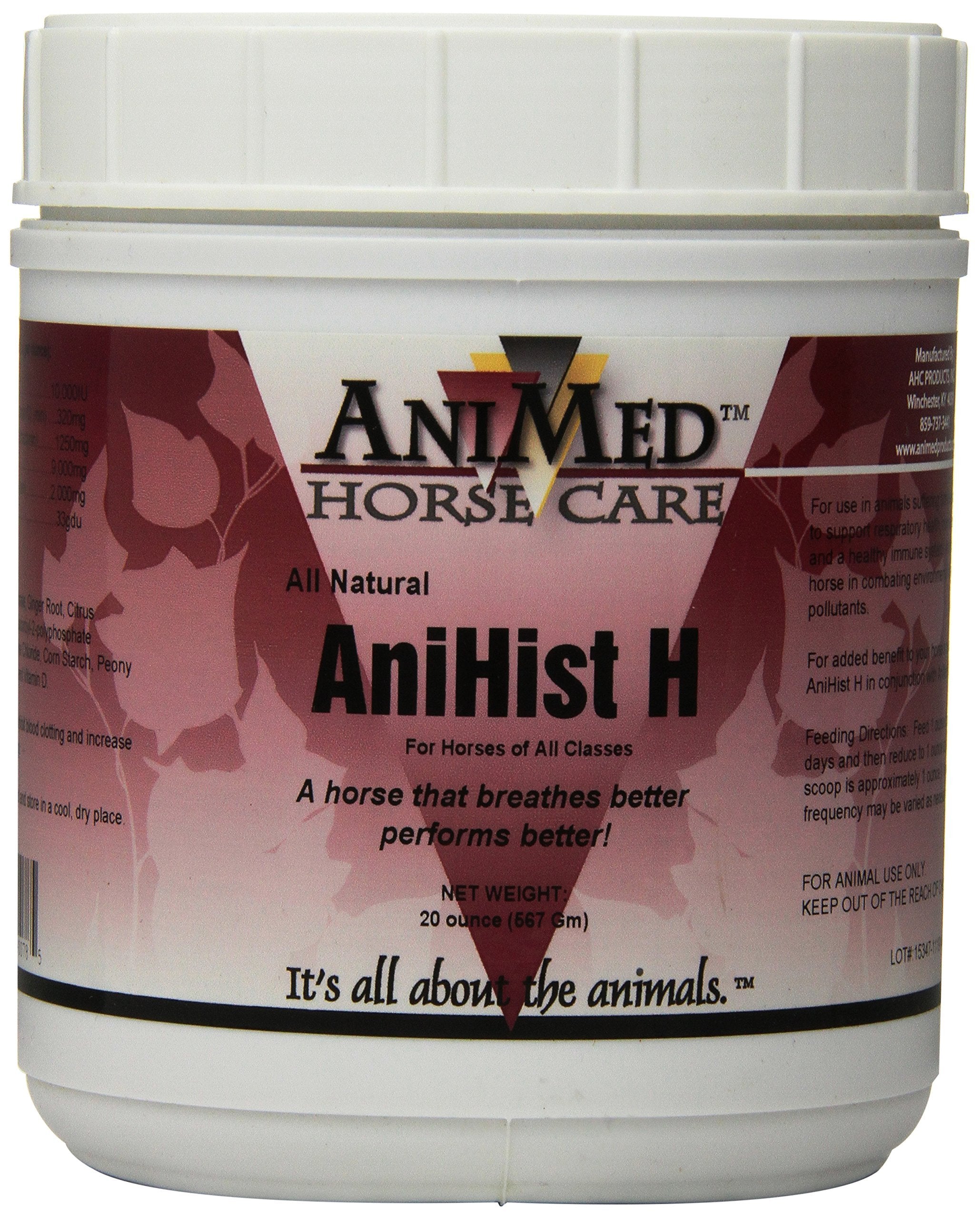 ANIMED Anihist-H bottle with pour spout supporting histamine balance in horses.