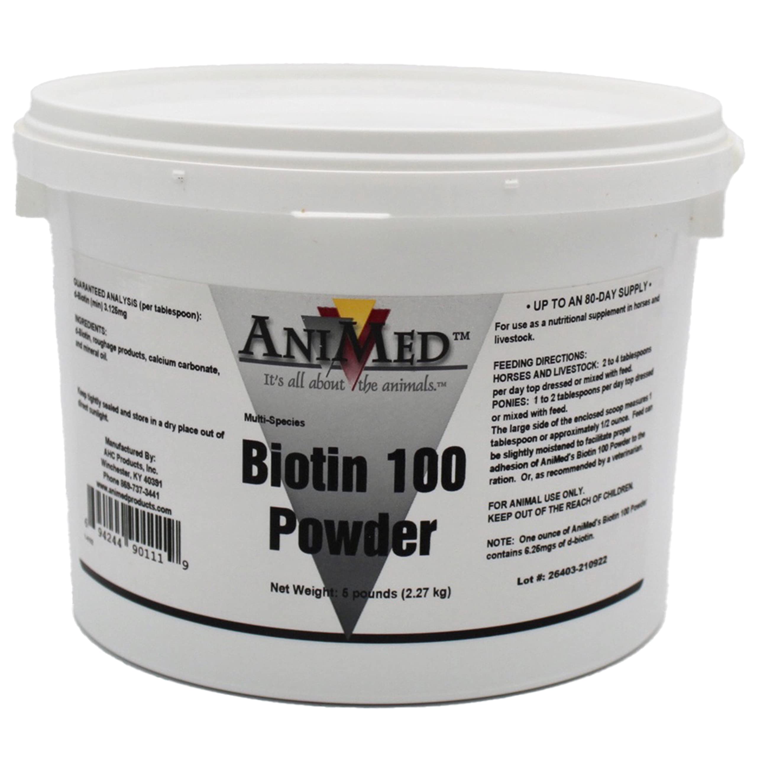 AniMed Biotin 100 5 lb bottle for pets supporting coat and skin
