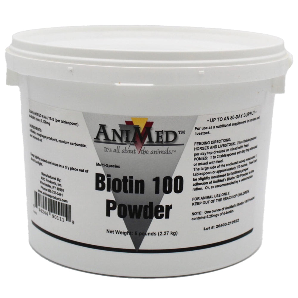 AniMed Biotin 100 5 lb bottle for pets supporting coat and skin
