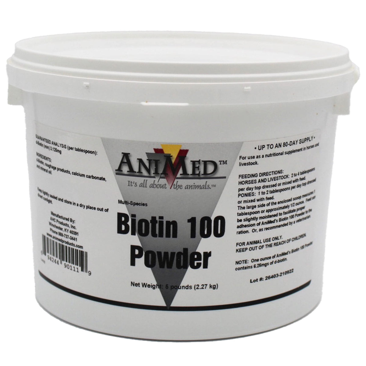 AniMed Biotin 100 5 lb bottle for pets supporting coat and skin