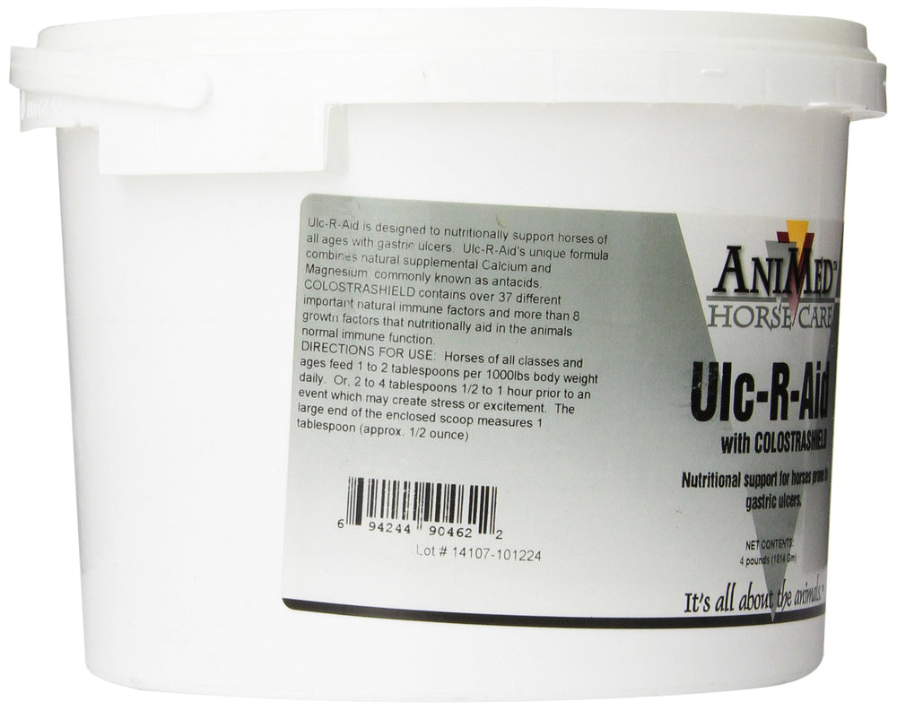 ANIMED ULC-R-Aid 4-lb label close-up, easy packaging for horses.