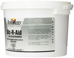 ANIMED ULC-R-Aid 4-lb tub with horse feed setup, convenient bulk option.