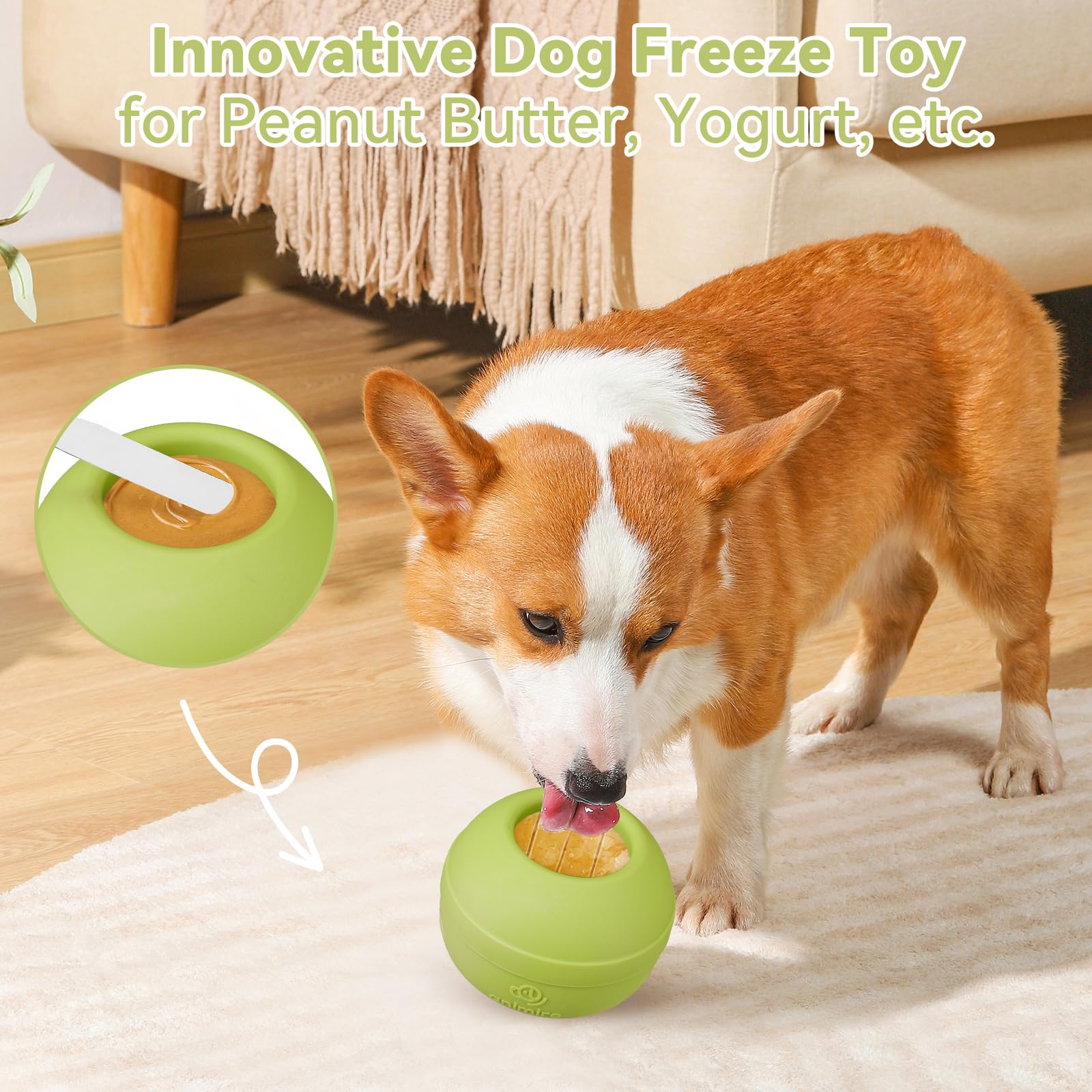 Animire lick toy interior frozen for extended play and hydration.