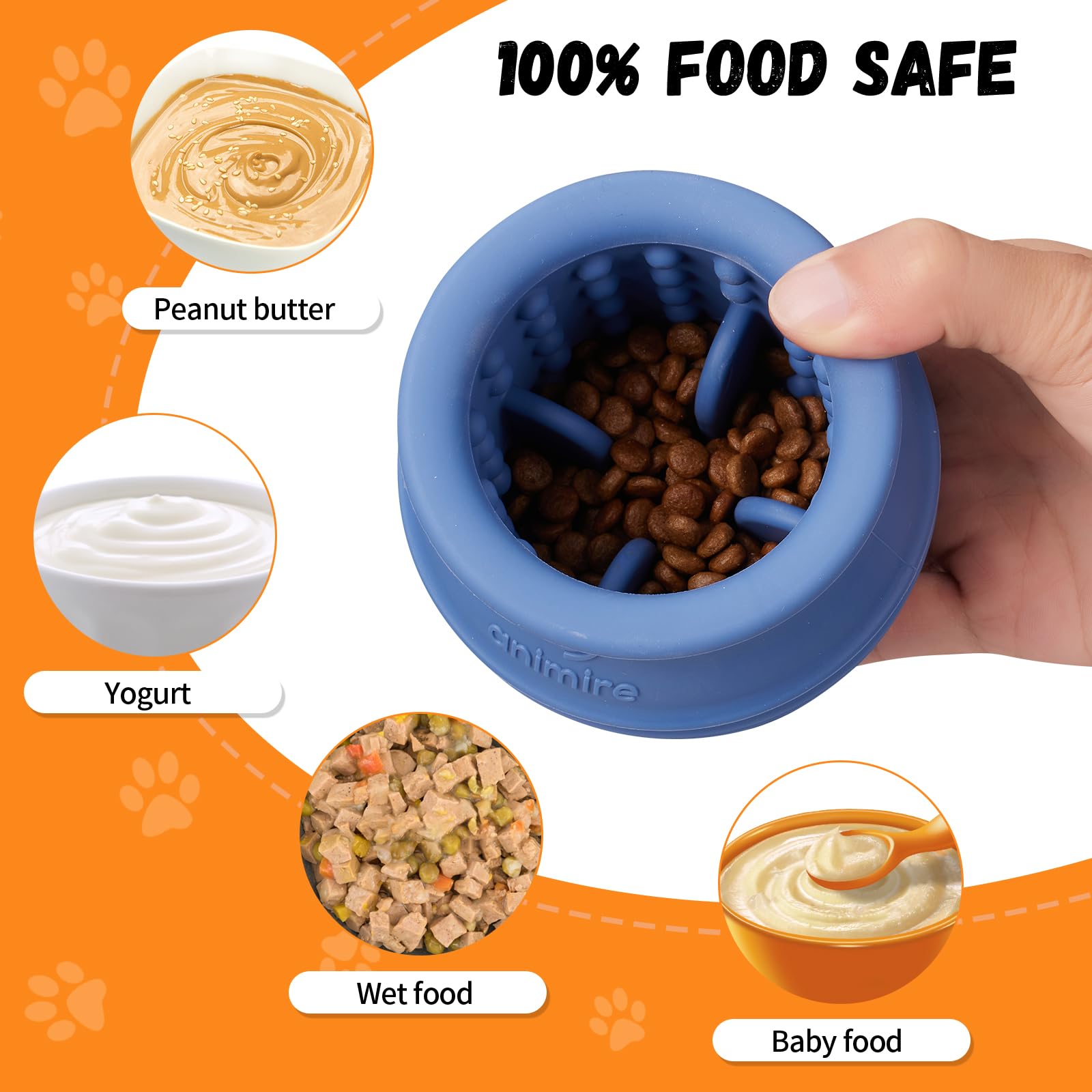 Animire treat-dispensing dog toy durable BPA-free silicone for safe chewing.