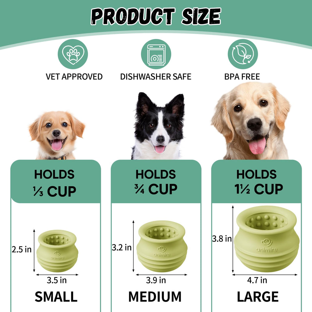 Animire treat-dispensing toy green during chewing encourages mental engagement.