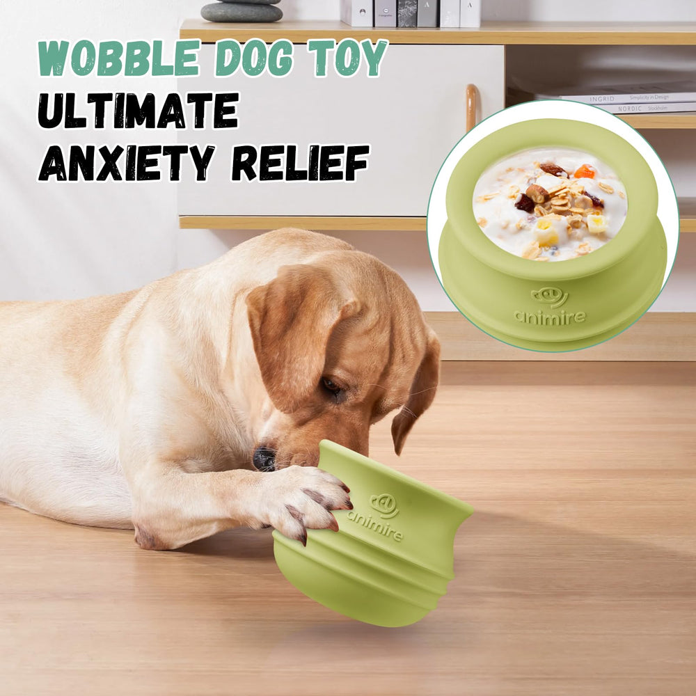 Animire treat-dispensing toy green side-view highlights durable silicone safety.