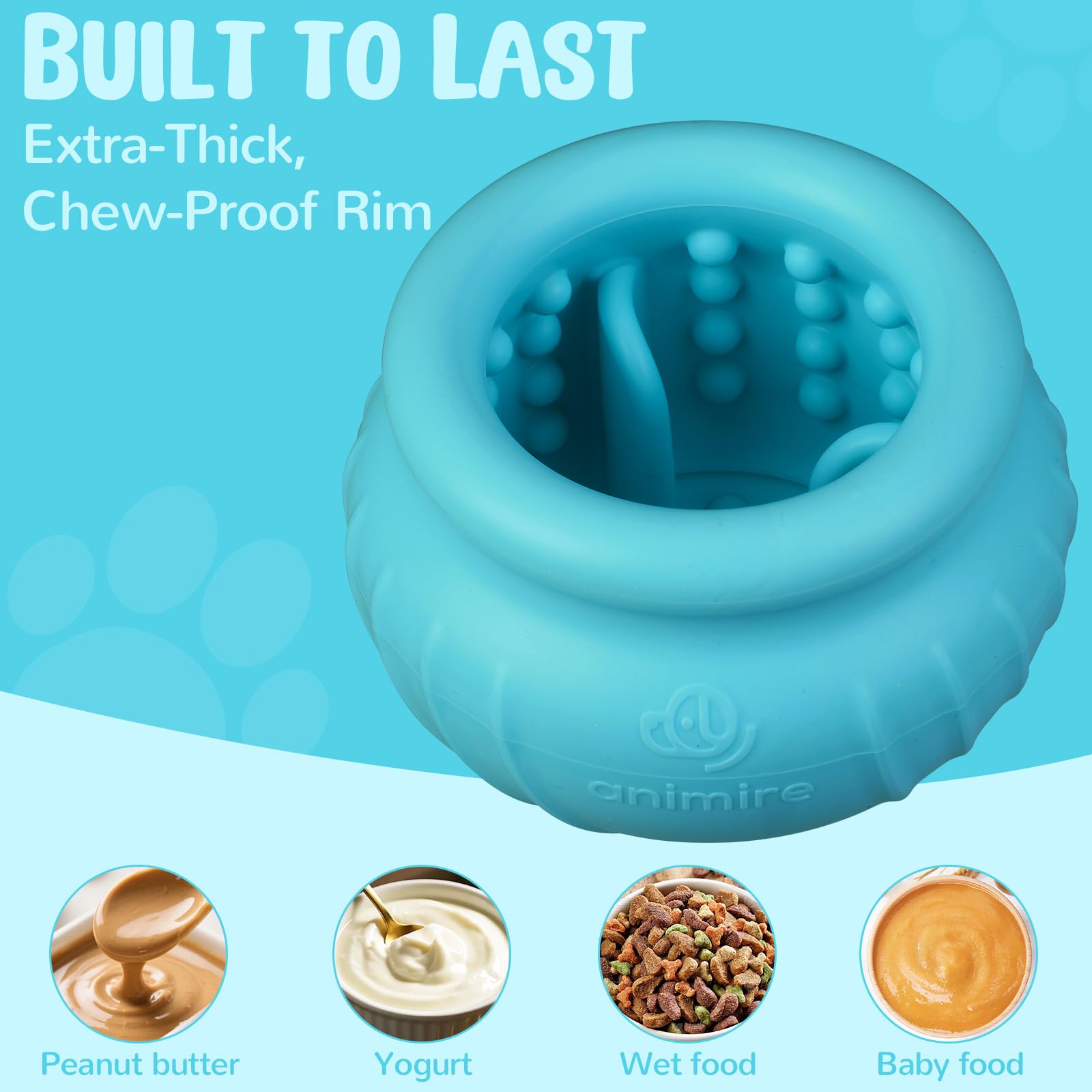 Animire Wobbly Dog Lick Toy with wobble bottom encourages movement and extended play.
