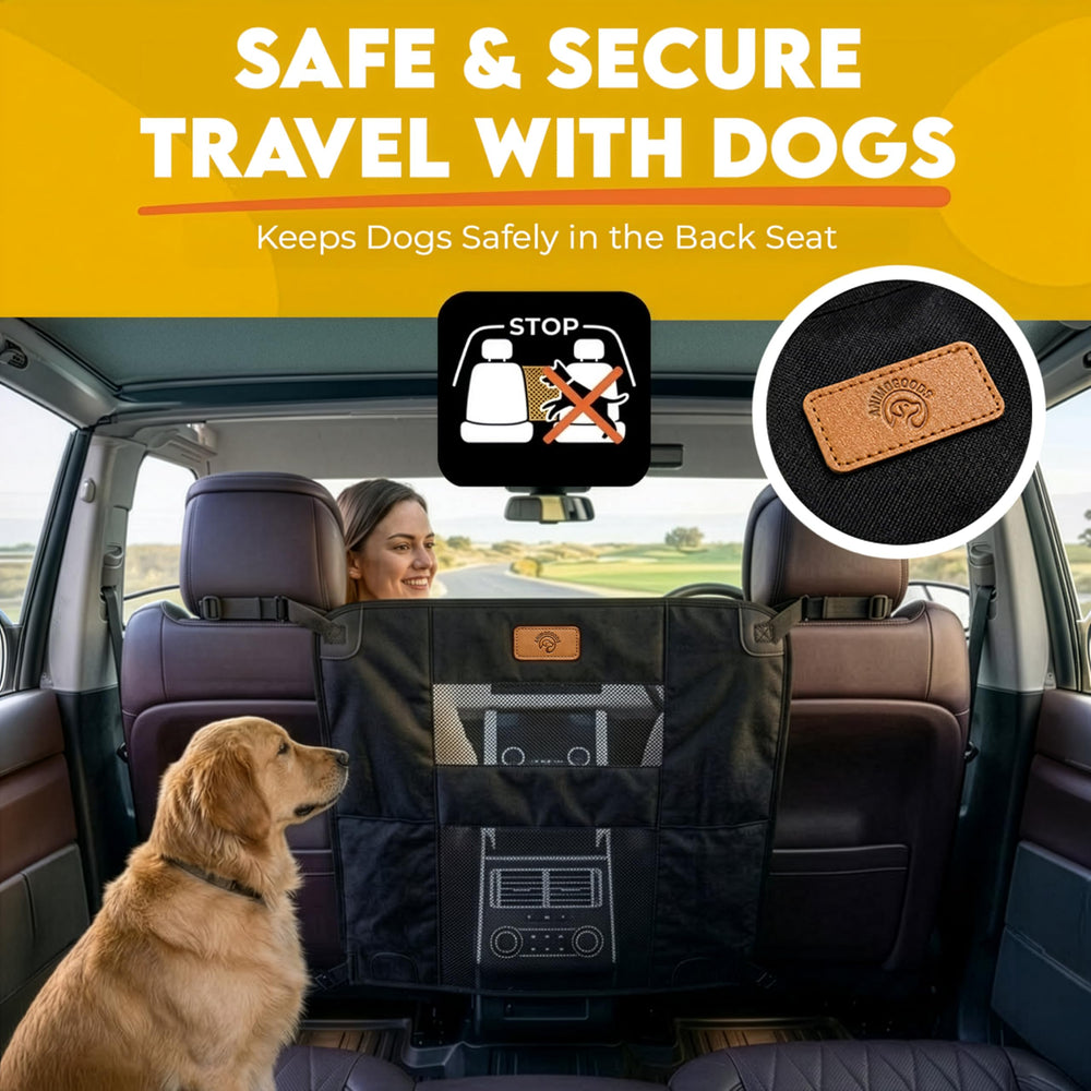 AnimoGoods dog barrier with mesh panel preserves airflow and clear visibility.