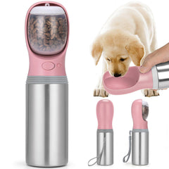 Anipaw portable water bottle with open button and built-in bowl for easy one-handed use.
