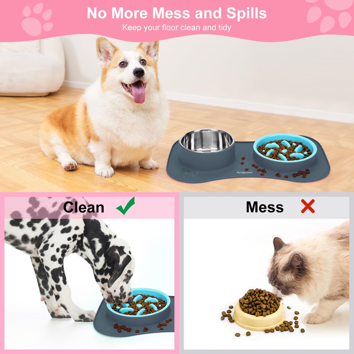 Anipaw non-skid silicone mat with four suction cups
