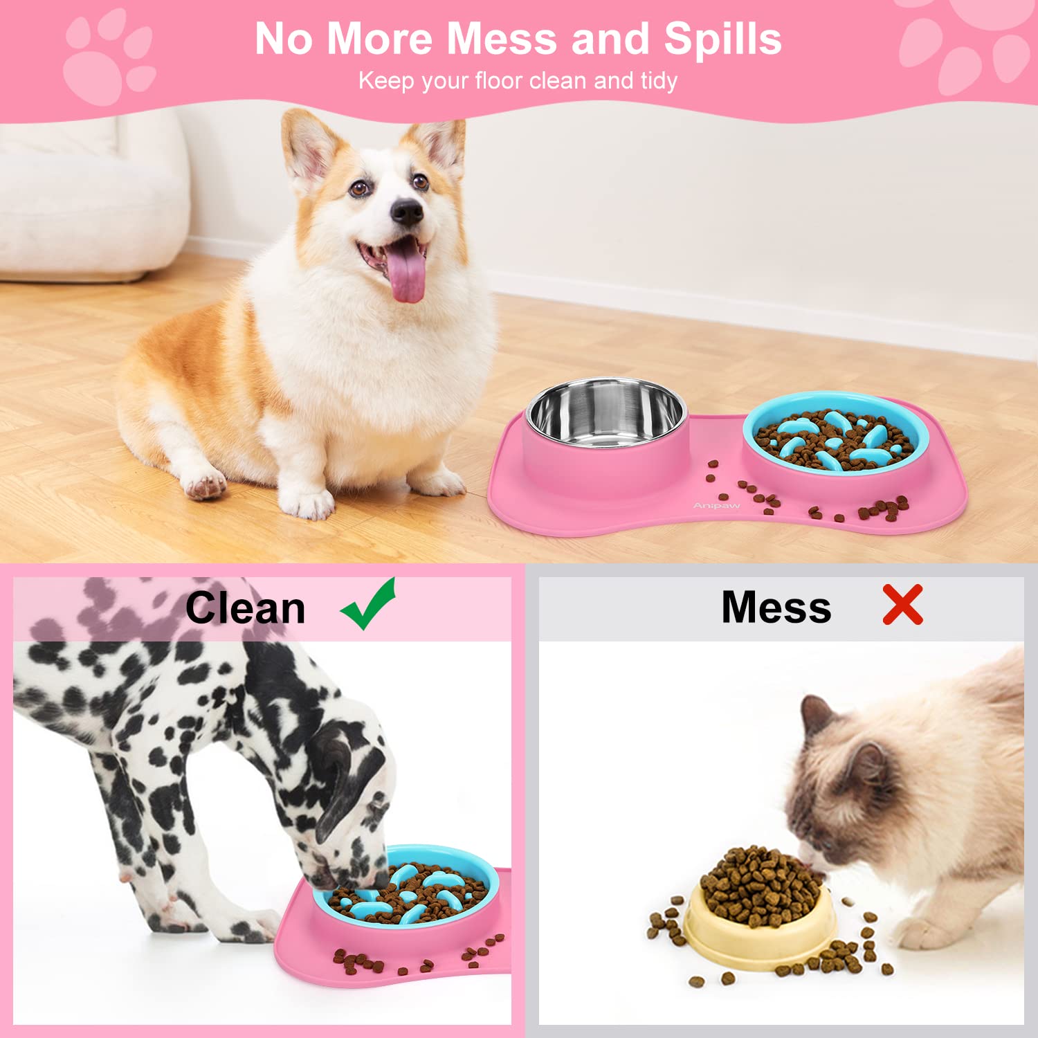 Anipaw non-skid silicone mat prevents sliding and spills during meals