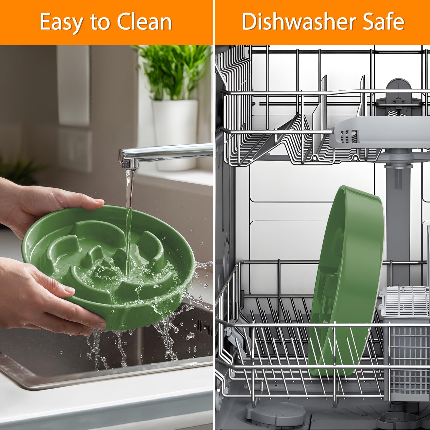 Anipaw green slow-feeder bowl demonstrates stable placement during meals