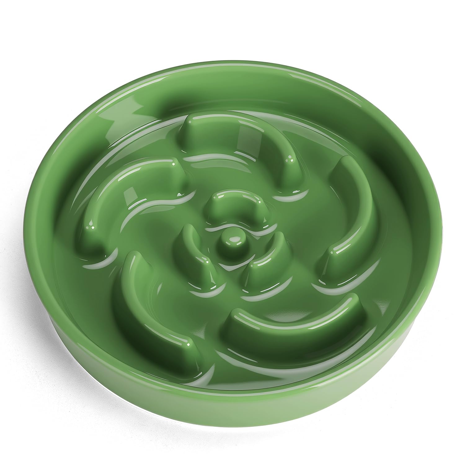 Anipaw slow-feeder ceramic dog bowl green top view highlighting the maze