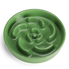 Anipaw slow-feeder ceramic dog bowl green top view highlighting the maze