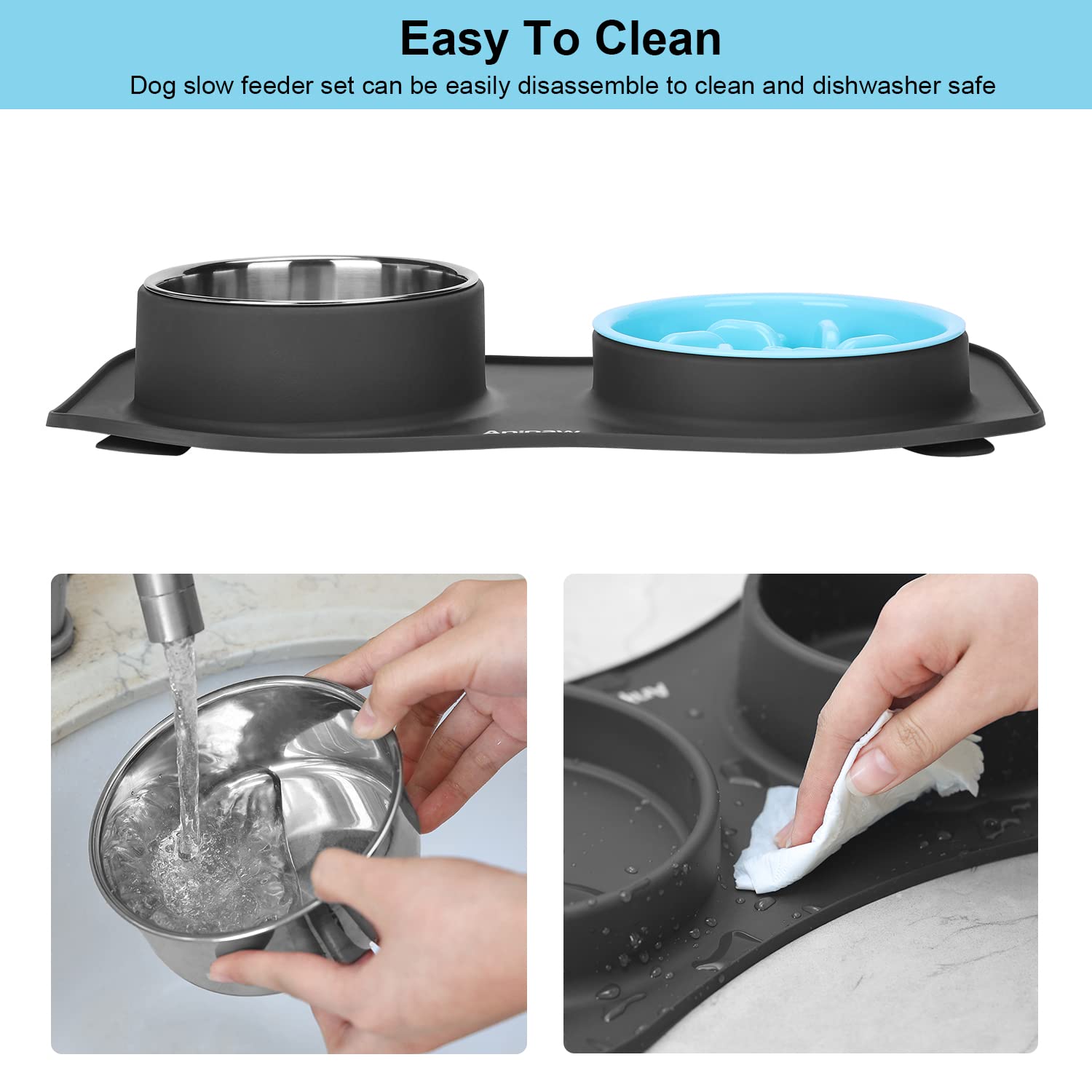 Anipaw 3-in-1 set fits large, medium, or small pets' mealtime.