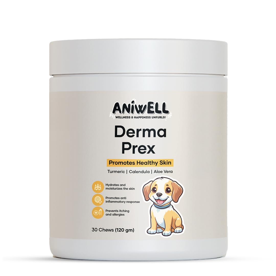 Aniwell DermaPrex Anchovy Oil bottle promotes healthy skin and a shiny coat.