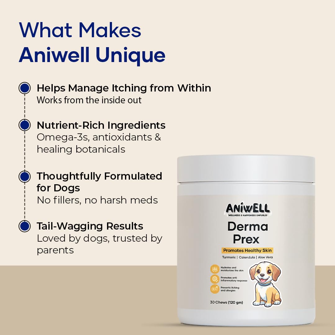 Aniwell DermaPrex dog coat shine usage shot shows benefits.