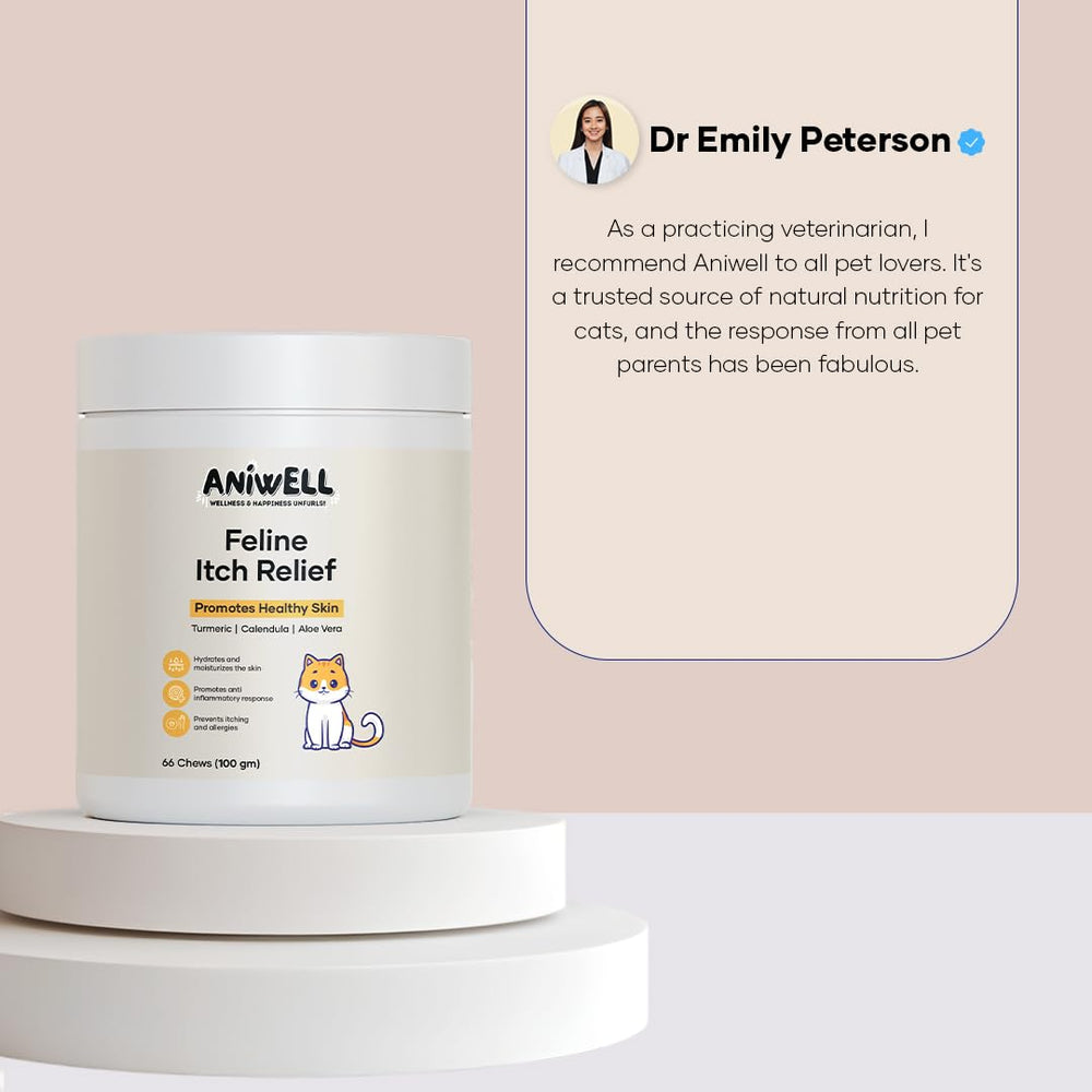 Aniwell Feline Itch Relief with turmeric, quercetin, astragalus for antioxidant support.