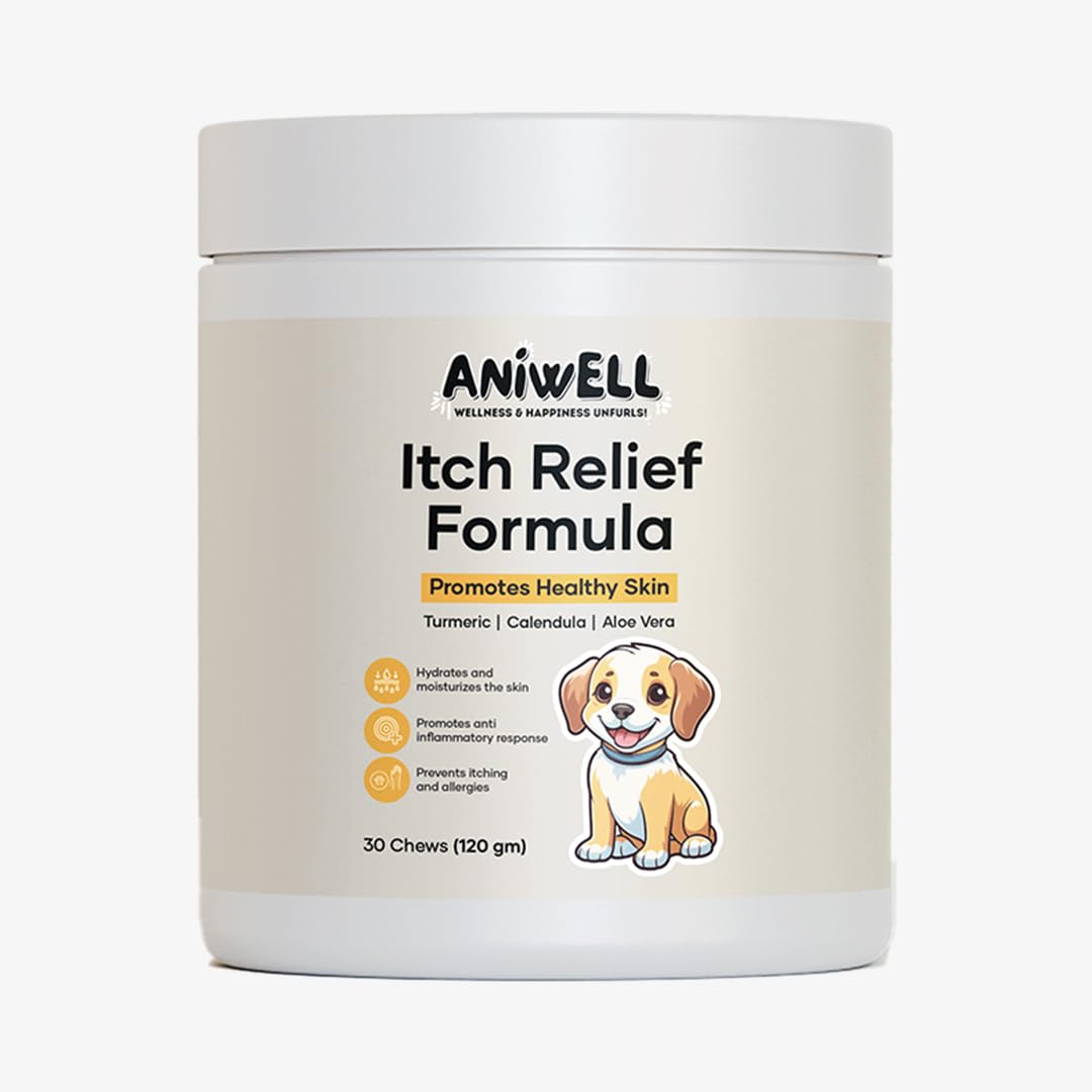 Aniwell Itch Relief Chews with anchovy oil support healthier skin and moisturized coat.
